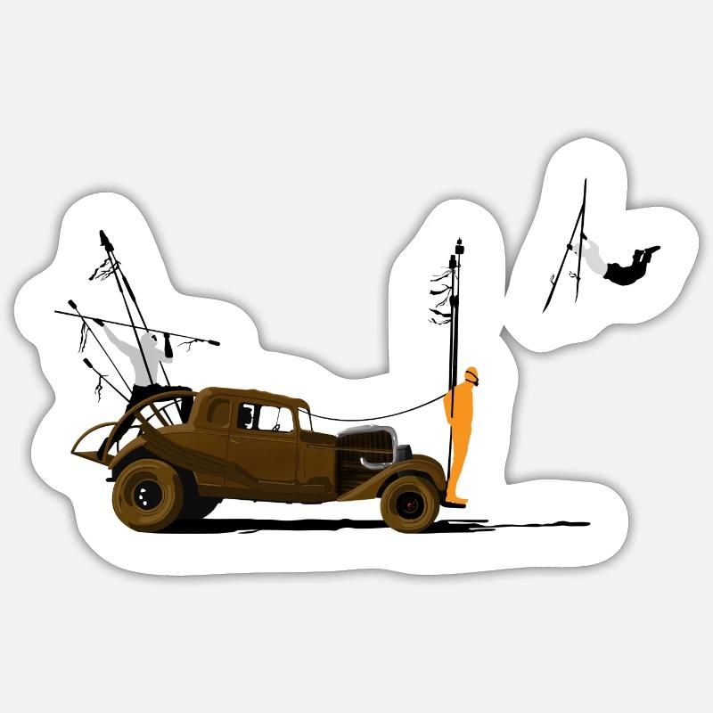 Oldtimer und orangefarbene Silhouette Sticker Größe S (10 x 10 cm)