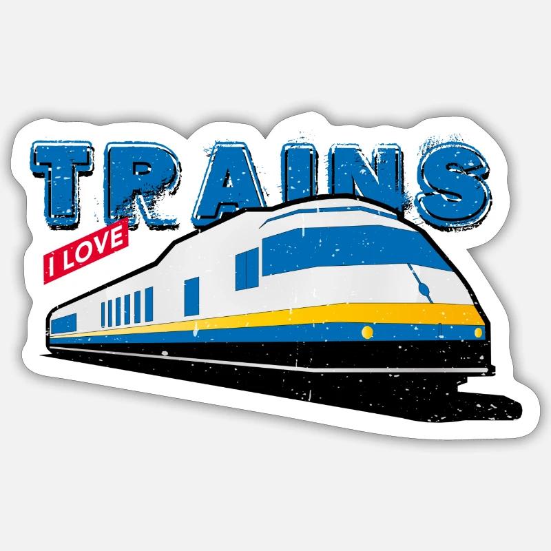 i love trains - Sticker taille S (10 x 10 cm) - blanc mat