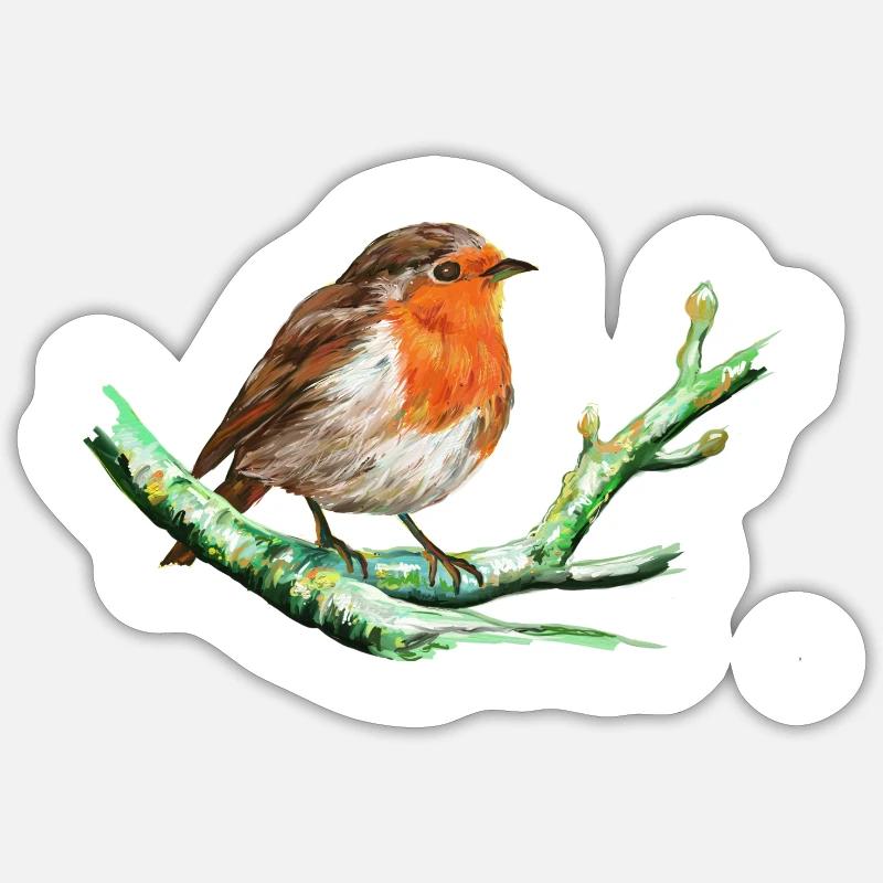 Vogel - Rot Kehle - Sticker Größe S (10 x 10 cm) - Mattweiß