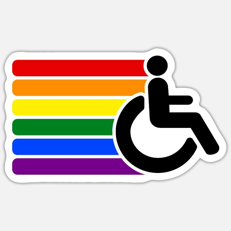 Rollstuhl Regenbogen Behindert - Sticker Größe S (10 x 10 cm) - Mattweiß