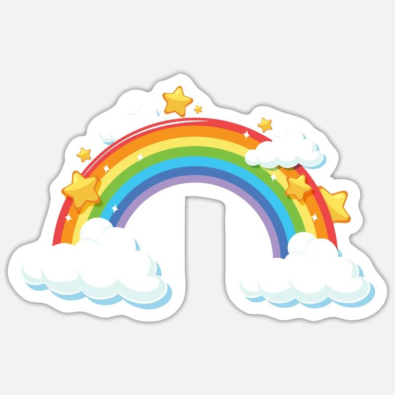 Regenbogenbogen mit Wolken und Sternen - Sticker Größe S (10 x 10 cm) - Mattweiß