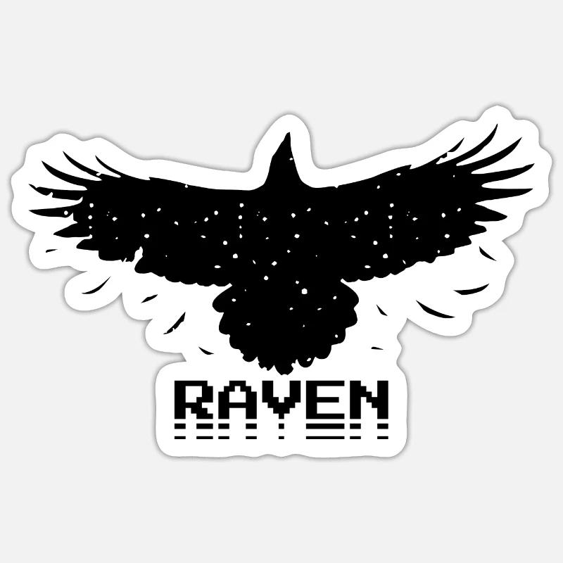 Raven Retro Pixel Stile - Sticker formato S (10 x 10 cm) - bianco opaco