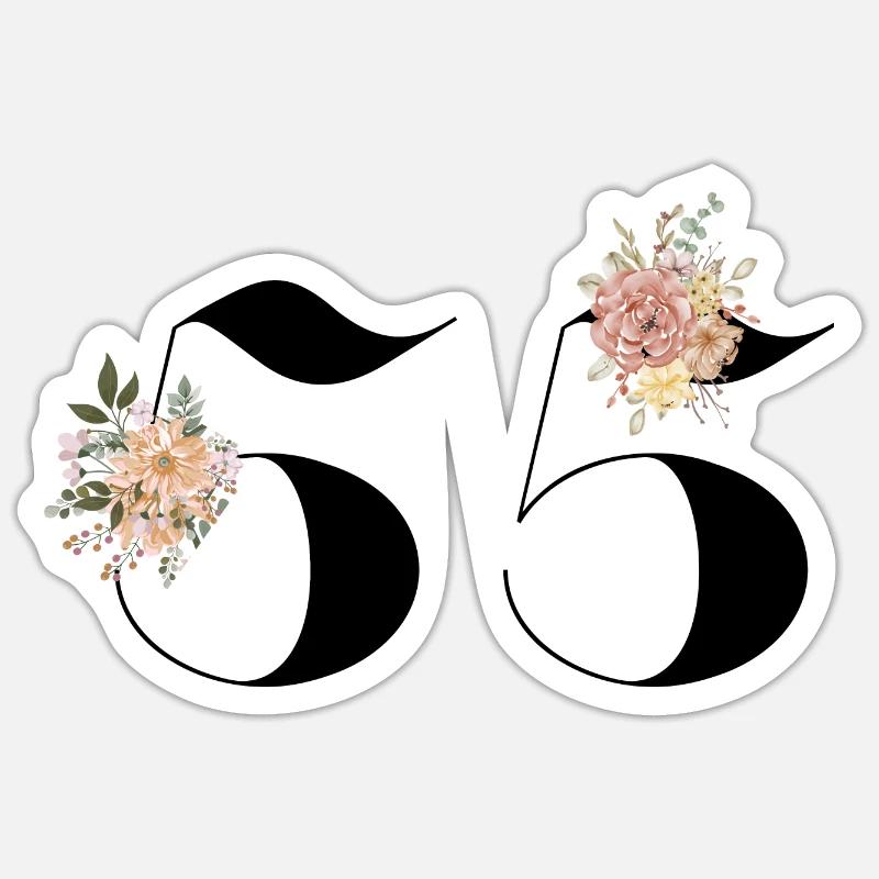 55e anniversaire fleuris (Cadeau de 55 ans) - Sticker taille S (10 x 10 cm) - blanc mat