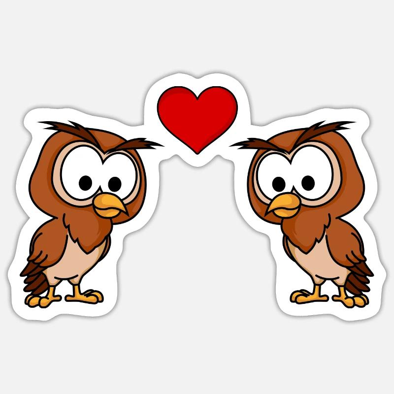 Eule Comic Paar liebe - Sticker Größe S (10 x 10 cm) - Mattweiß