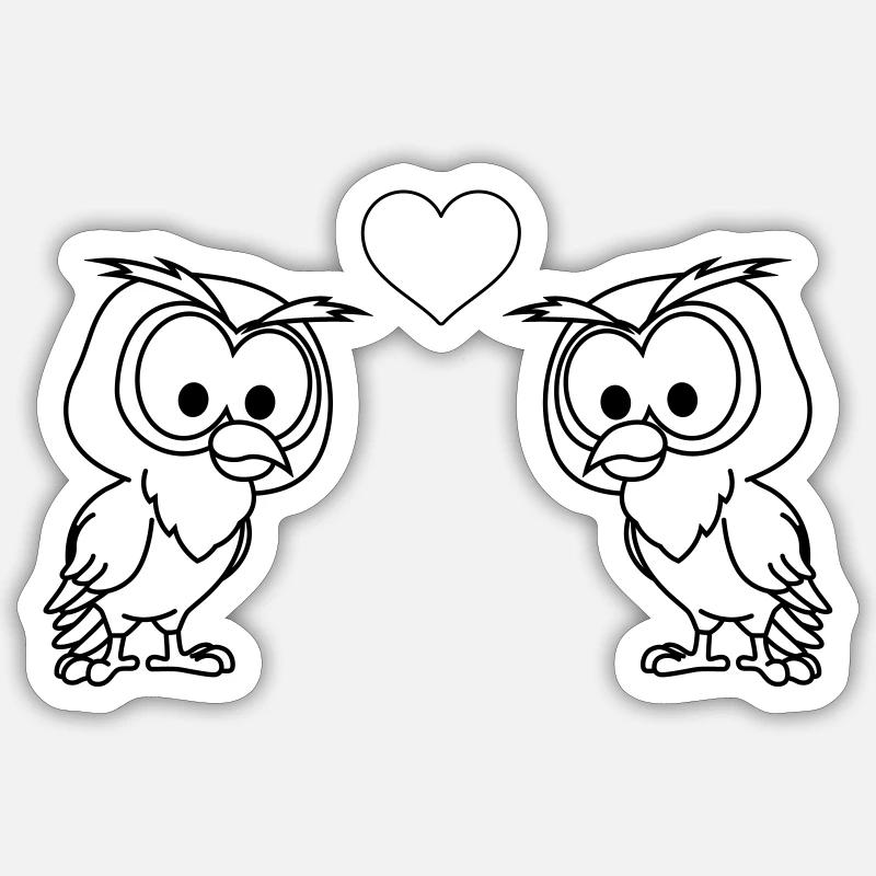 Owl Comic Couple amour - Sticker taille S (10 x 10 cm) - blanc mat
