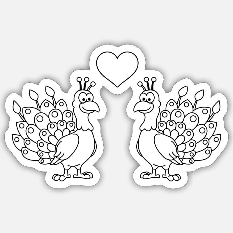 Peacock Comic Couple Amour - Sticker taille S (10 x 10 cm) - blanc mat
