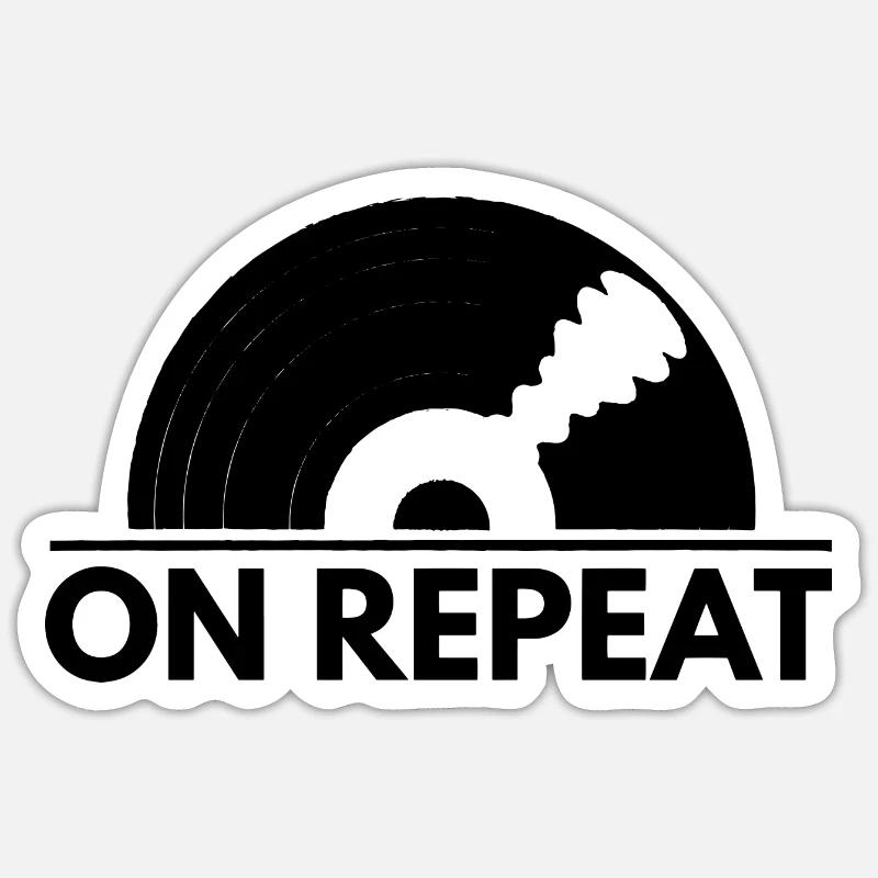 Cool Vinyl Schallplatte Vintage | "On Repeat" - Sticker Größe S (10 x 10 cm) - Mattweiß