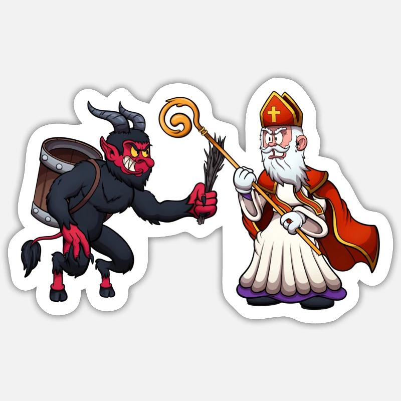 Saint Nicolas VS Krampus Sticker taille S (10 x 10 cm)