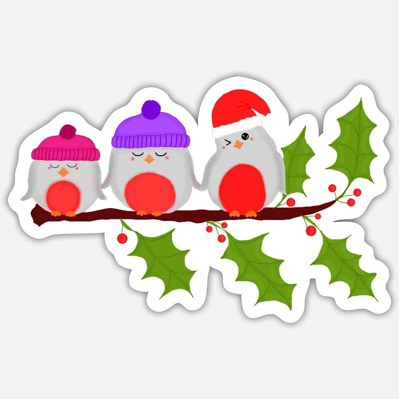 Rouge-gorge - Sticker taille S (10 x 10 cm) - blanc mat