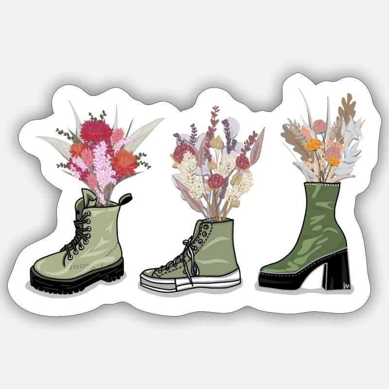 Chaussures à fleurs - Sticker taille S (10 x 10 cm) - blanc mat