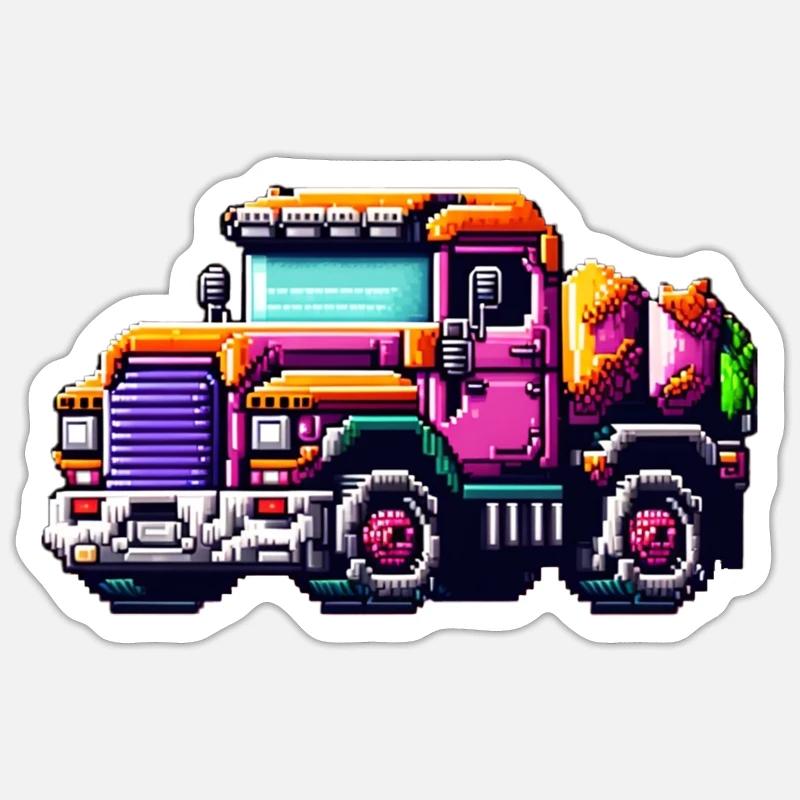 Le camion Pixel n ° 1 - Sticker taille S (10 x 10 cm) - blanc mat