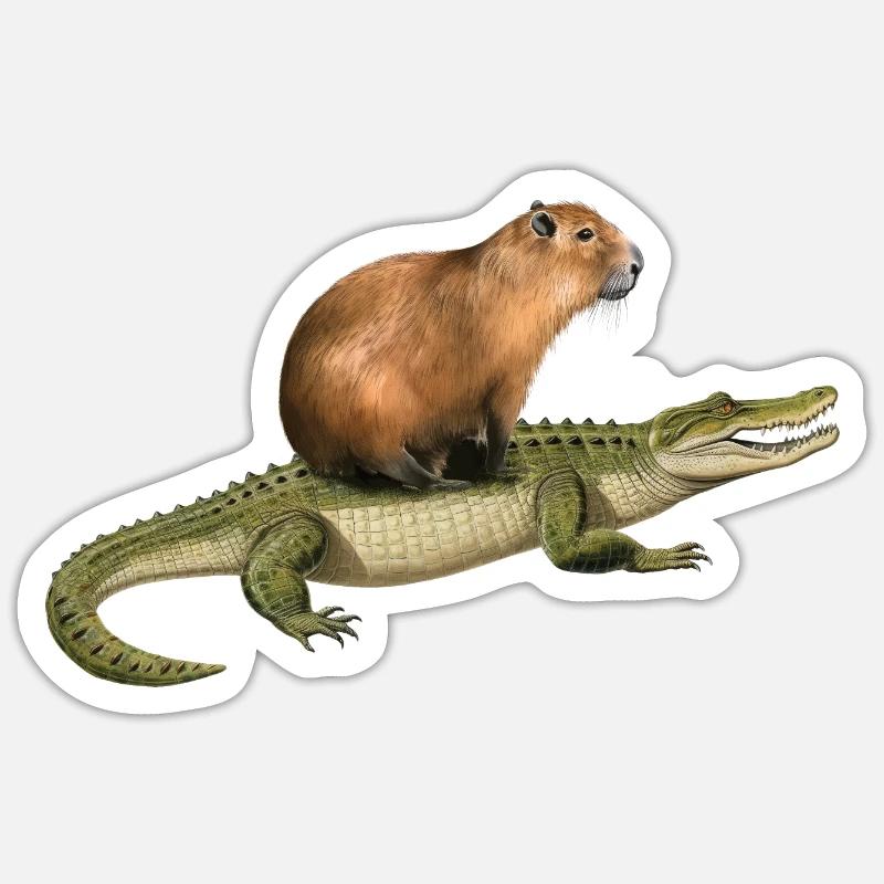 Capybara Alligator - Sticker taille S (10 x 10 cm) - blanc mat