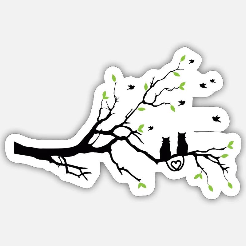 Rameau nocturne à feuilles vertes - Sticker taille S (10 x 10 cm) - blanc mat