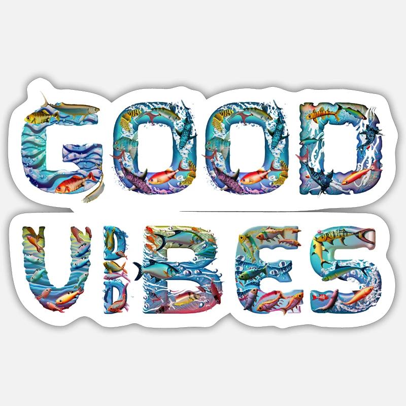 Good Vibes & Surf & Vacances - Sticker taille S (10 x 10 cm) - blanc mat