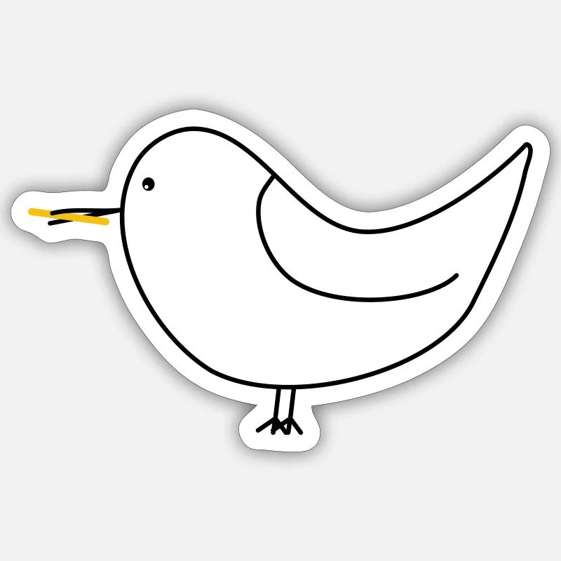 Möwe mit Pommes - Sticker Größe S (10 x 10 cm) - Mattweiß