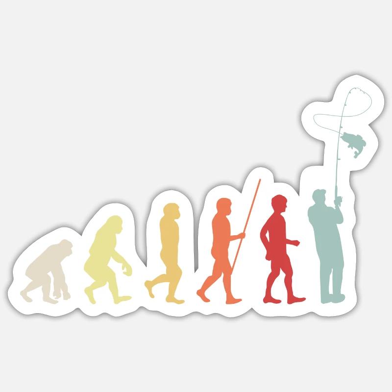 Pêcheur Pêcheur Evolution Rétro Vintage Sticker taille S (10 x 10 cm)
