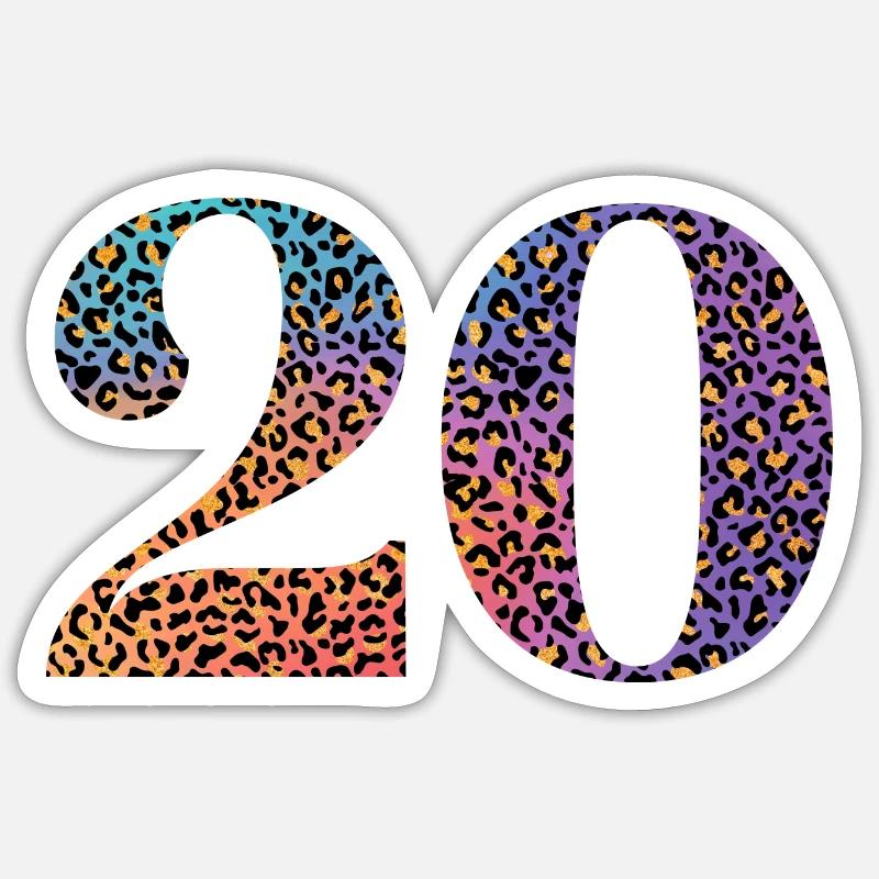 20e anniversaire léopard - Sticker taille S (10 x 10 cm) - blanc mat