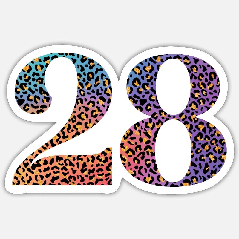 28e anniversaire léopard - Sticker taille S (10 x 10 cm) - blanc mat
