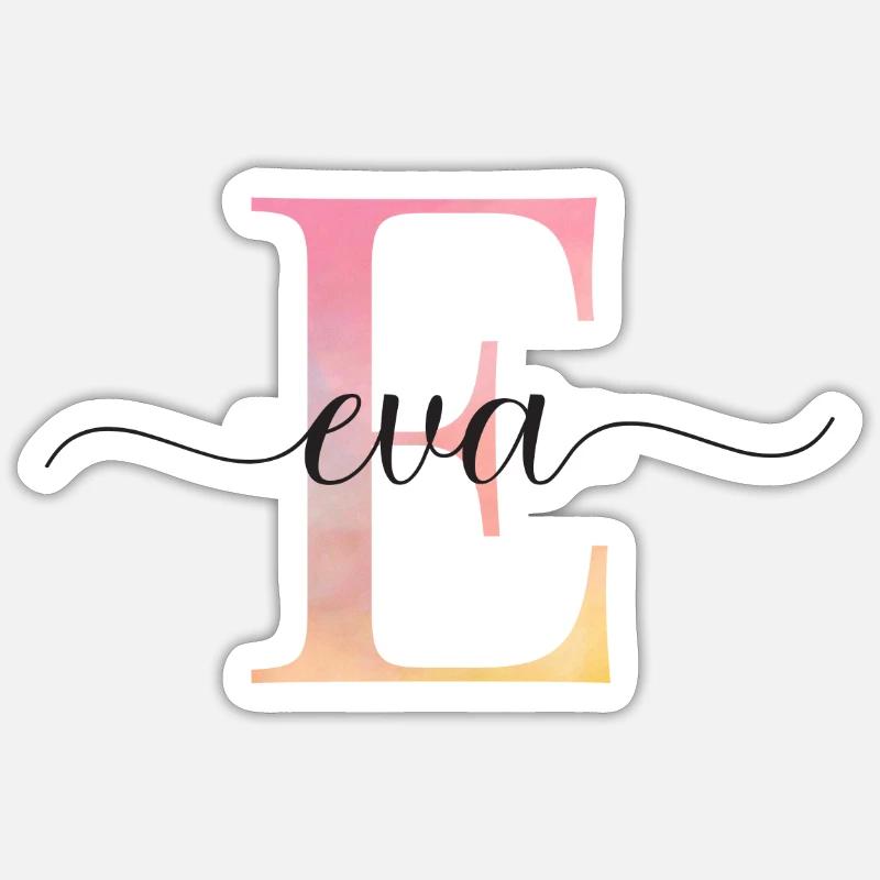 E| Monogramme | Nom | Eva |Aquarelle - Sticker taille S (10 x 10 cm) - blanc mat