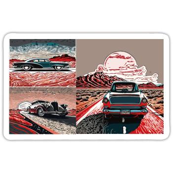 Retro cars on the highway in the sunset - Sticker size S (10 x 10 cm) - white matte - Front