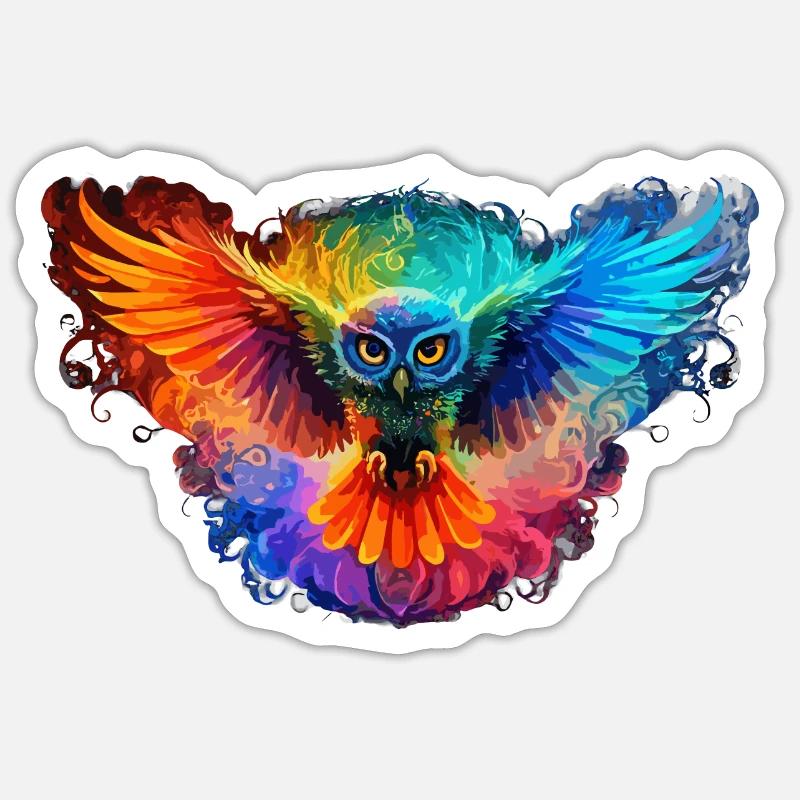 Regenbogen Eulenherz Kunst Sticker Größe S (10 x 10 cm)