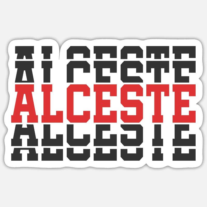 Alceste T-Shirt Geschenkidee gestapelter Text - Sticker Größe S (10 x 10 cm) - Mattweiß