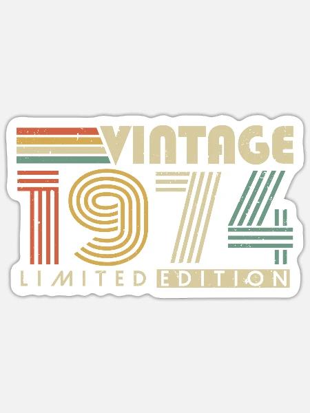Vintage 1974 Jahrgang Geburtstag Geschenk Retro - Sticker Größe S (10 x 10 cm) - Mattweiß