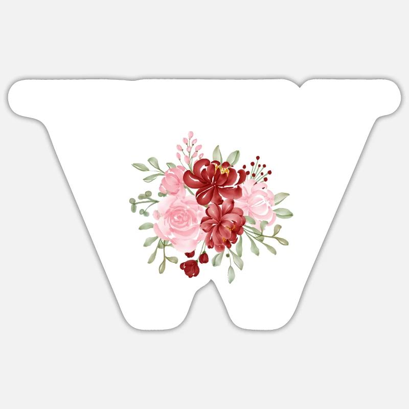 Buchstabe w floral rot - Sticker Größe S (10 x 10 cm) - Mattweiß
