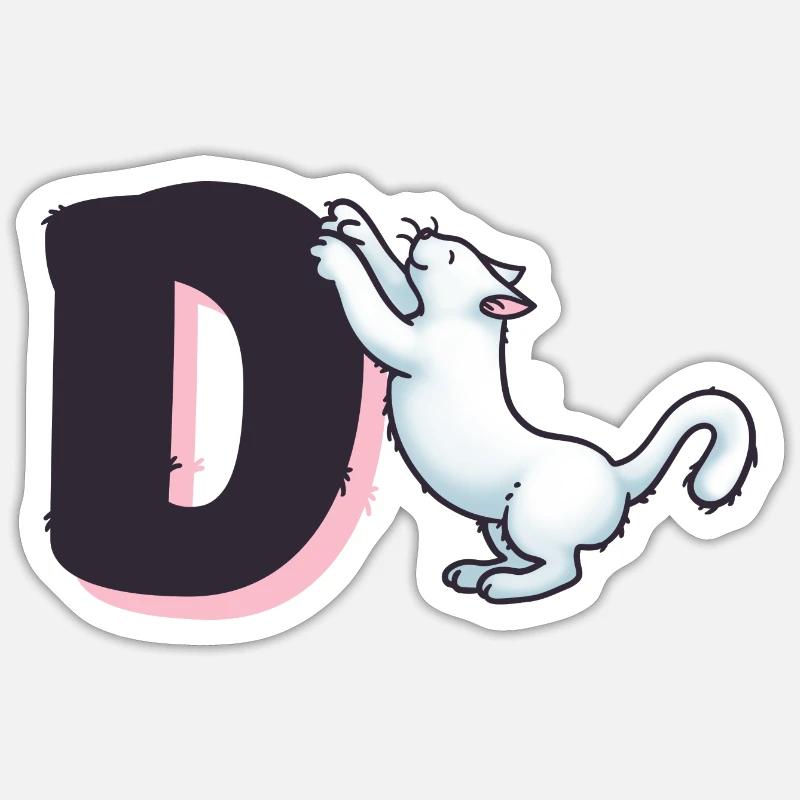 Lettre D du chat - Sticker taille S (10 x 10 cm) - blanc mat