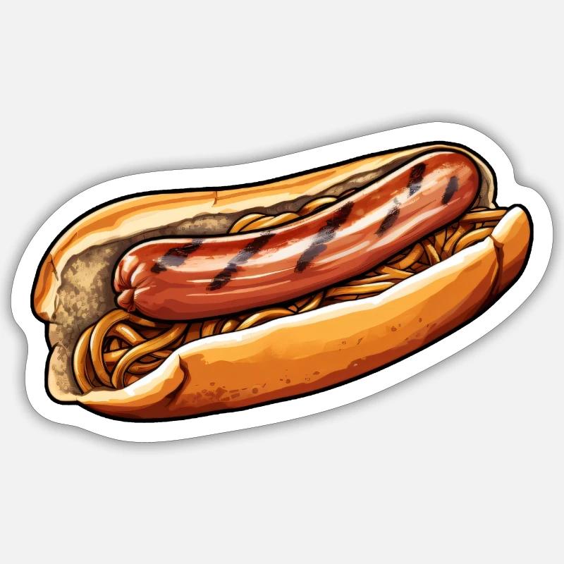 Bratwurst im Brötchen - Sticker Größe S (10 x 10 cm) - Mattweiß