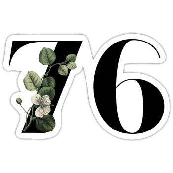 Nummer 76 Blumengrün - 76. Blumengeburtstag - Sticker Größe S (10 x 10 cm) - Mattweiß - Vorne