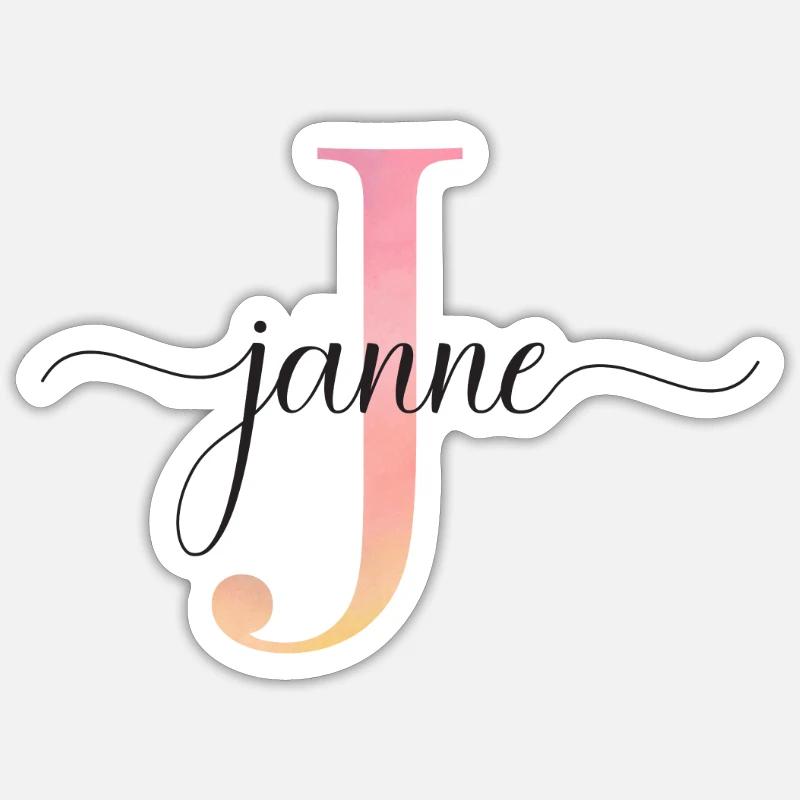 J | Monogramme | Nom | Janne |Aquarelle - Sticker taille S (10 x 10 cm) - blanc mat