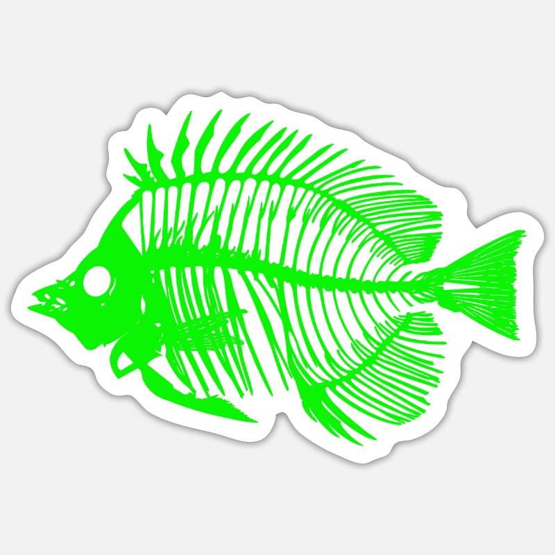 Conception de squelette de poisson brillant Sticker taille S (10 x 10 cm)