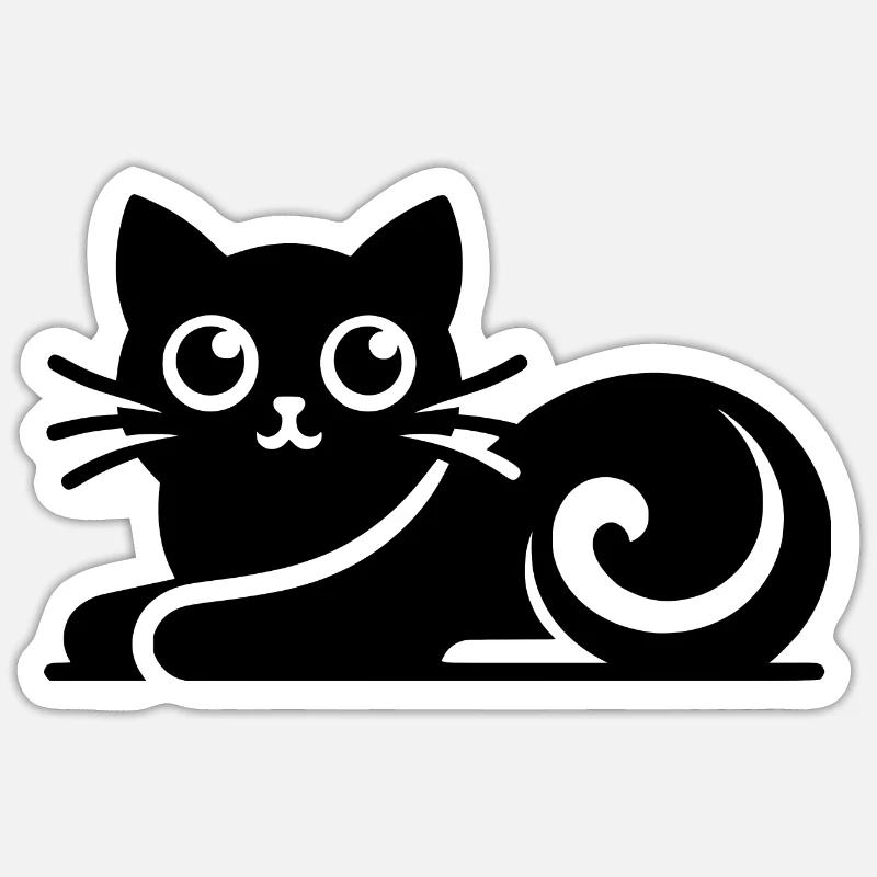 Dessin abstrait de chat - Sticker taille S (10 x 10 cm) - blanc mat
