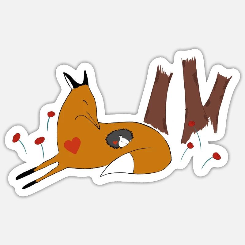 Renard et hérisson - Sticker taille S (10 x 10 cm) - blanc mat
