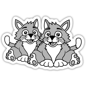 Deux chats heureux 2 amis Couple Équipe Couple - Sticker taille S (10 x 10 cm) - blanc mat - Devant
