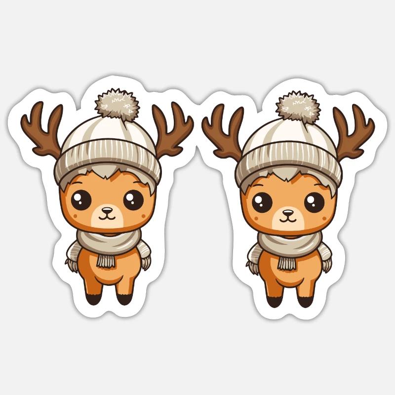 Cerf Renne 2 - Sticker taille S (10 x 10 cm) - blanc mat
