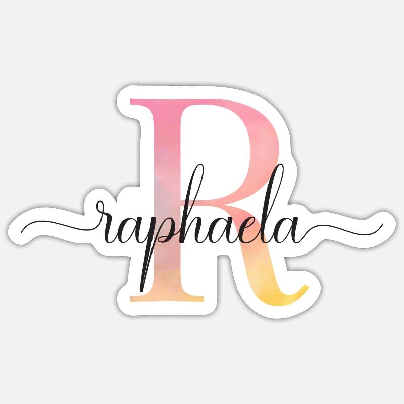 L | Monogramme | Nom | Raphaëla |Aquarelle - Sticker taille S (10 x 10 cm) - blanc mat