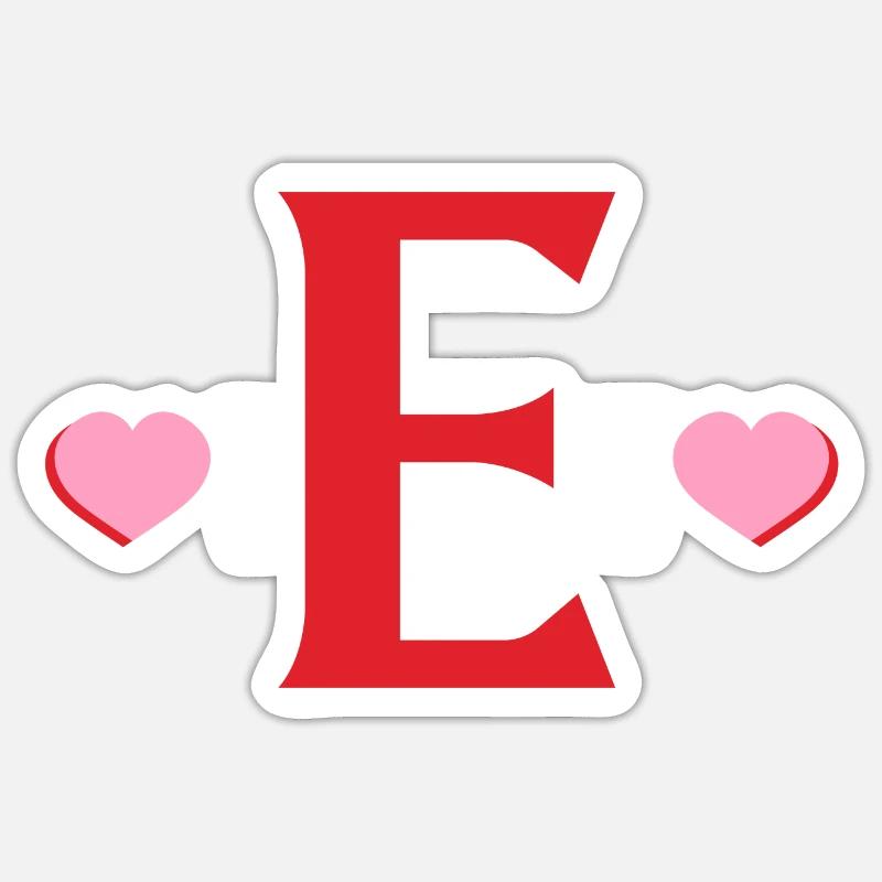 Lettre e cœurs rouges Sticker taille S (10 x 10 cm)