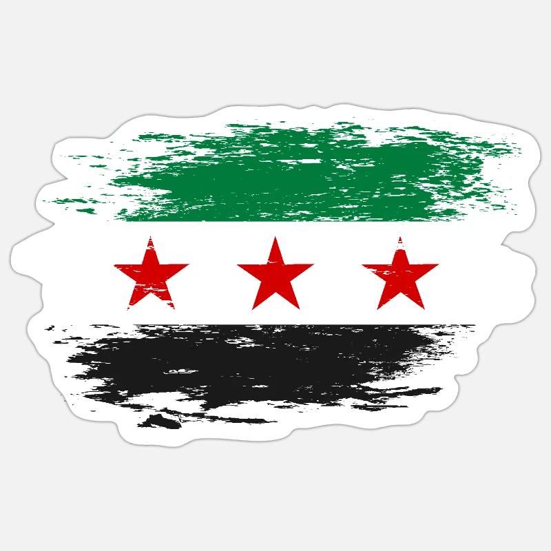 Drapeau syrien utilisé - Sticker taille S (10 x 10 cm) - blanc mat