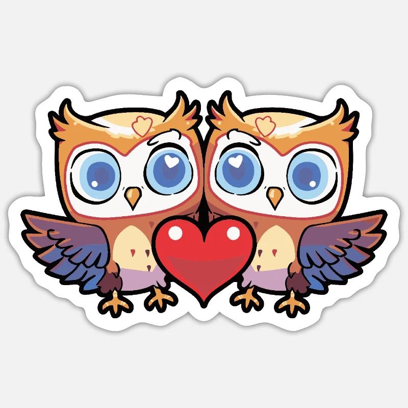 Couple de hiboux Saint-Valentin - Sticker taille S (10 x 10 cm) - blanc mat