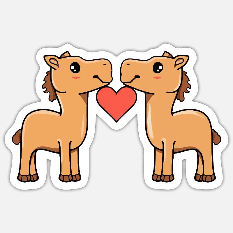 Kamel Paar Herz - Sticker Größe S (10 x 10 cm) - Mattweiß