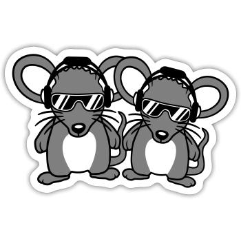 2 Mäuse Sonnenbrille Kopfhörer Party Musik hören - Sticker Größe S (10 x 10 cm) - Mattweiß - Vorne