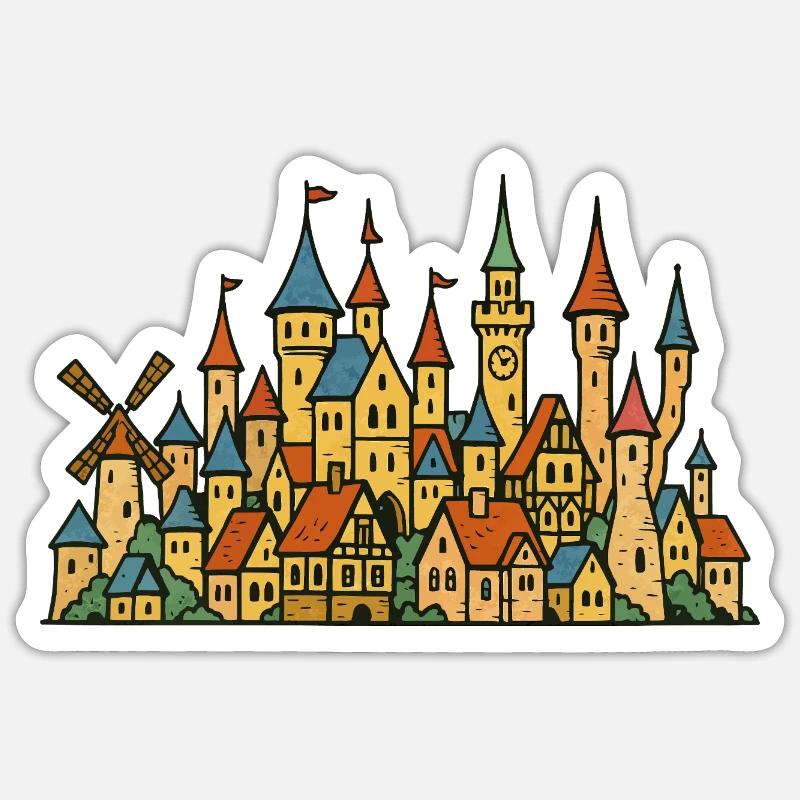 Schloss Dorf Märchen - Sticker size S (10 x 10 cm) - white matte