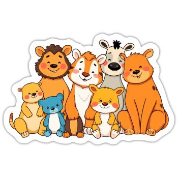 Playful Animal Family Comic Design - Sticker size S (10 x 10 cm) - white matte - Front