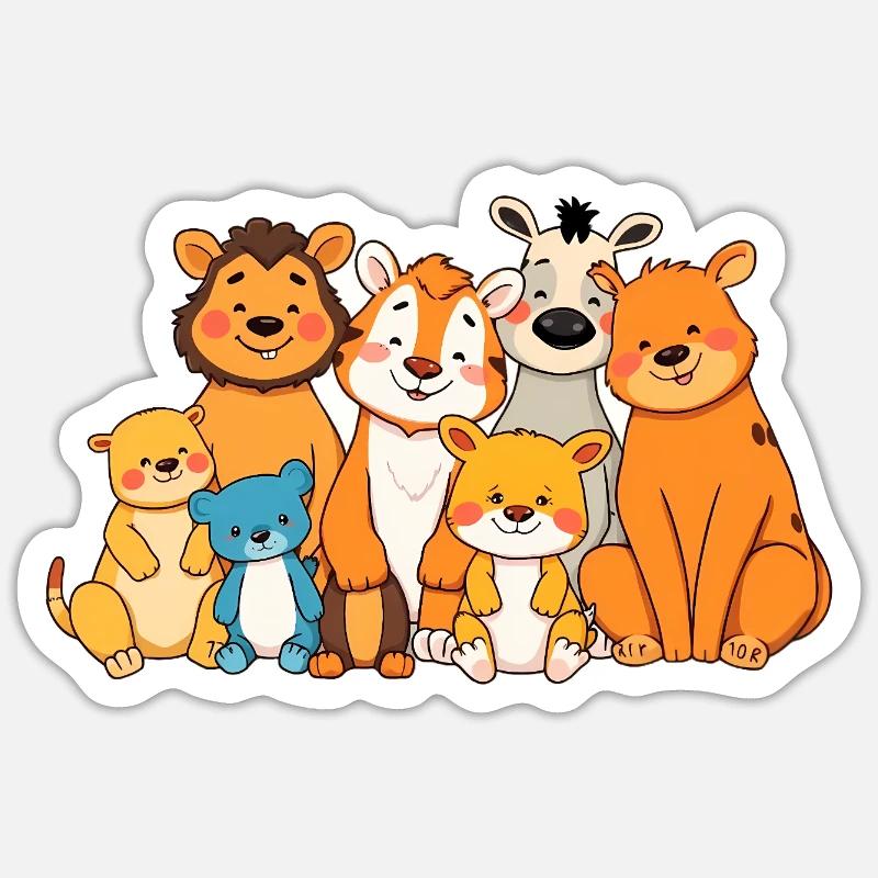 Verspielte Tierfamilie Comic Design Sticker Größe S (10 x 10 cm)
