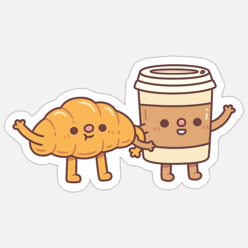 Croissant mignon et café - Sticker taille S (10 x 10 cm) - blanc mat