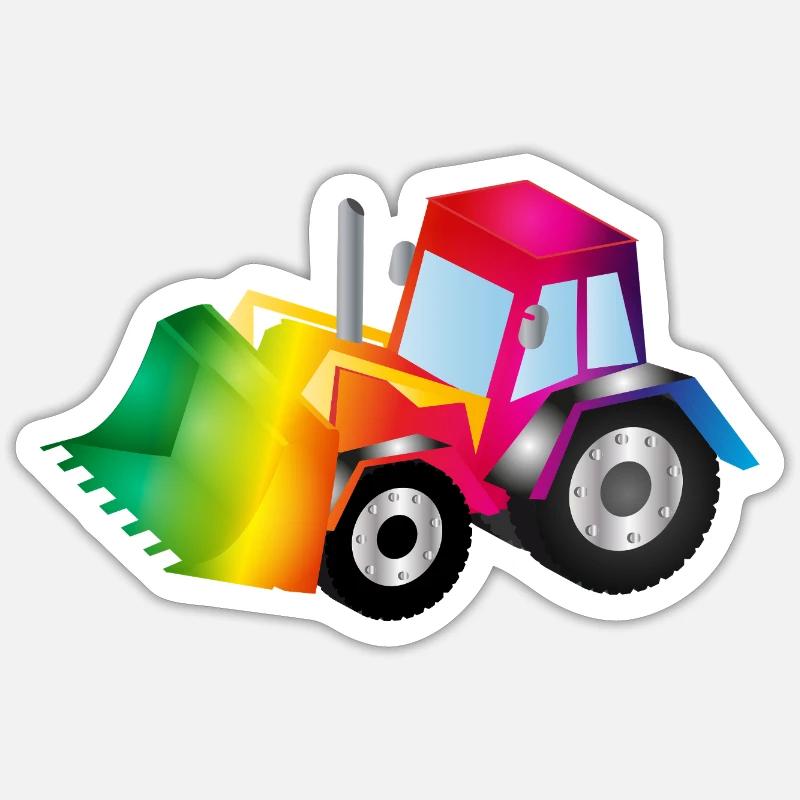 Regenbogen-Bagger voller Farbenfreude - Sticker Größe S (10 x 10 cm) - Mattweiß
