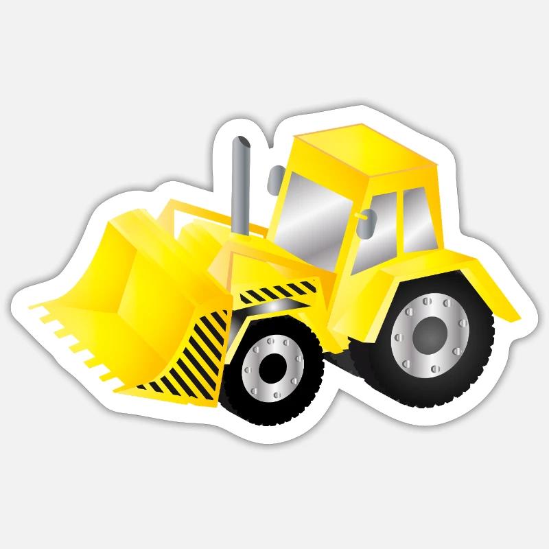 Excavatrice jaune vif avec puissance - Sticker taille S (10 x 10 cm) - blanc mat