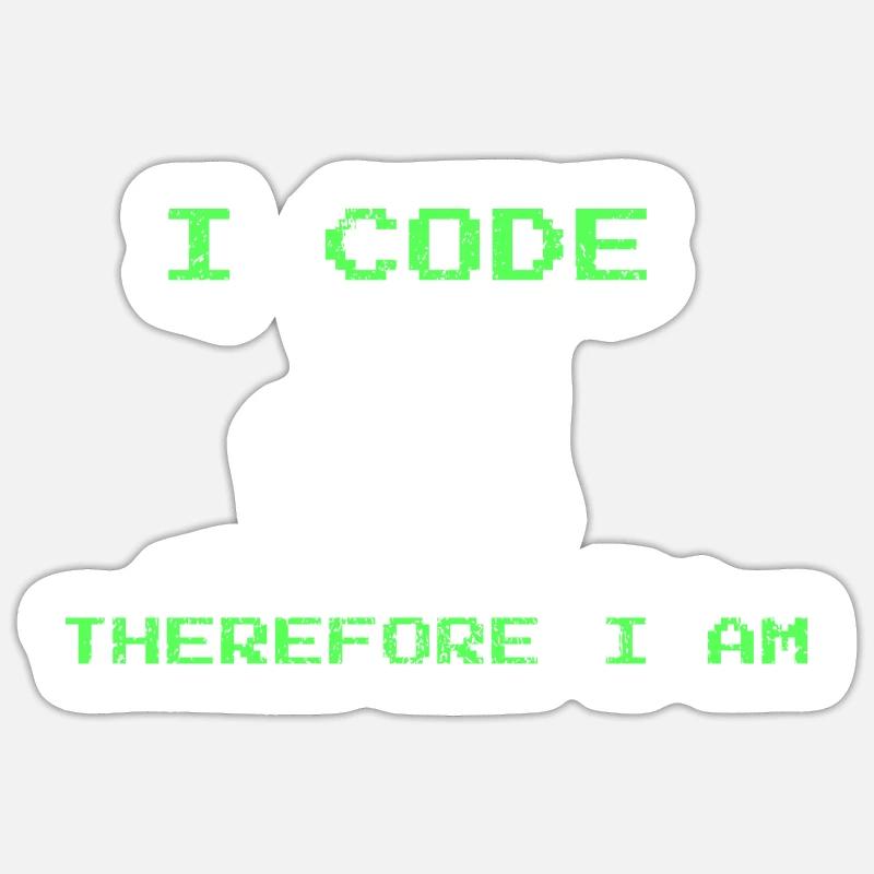 I Code Therefore I Am – Funny Developer Tee - Sticker size S (10 x 10 cm) - white matte